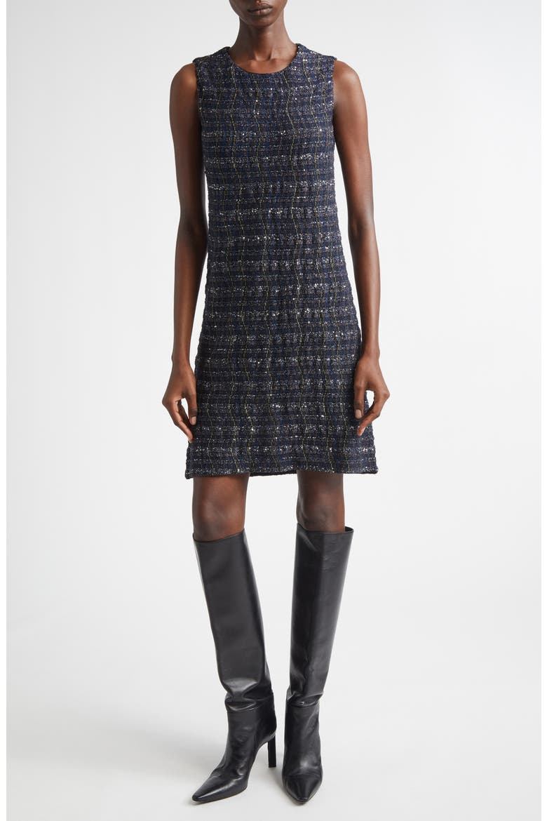 Sequin Check Sheath Dress, Main, color, BLUE TONES