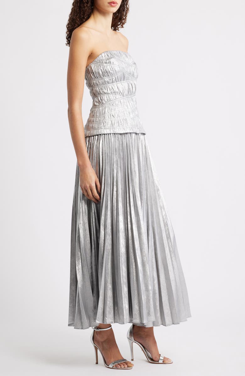 Acler Rockland Strapless Midi Dress, Alternate, color, Dove Metallic