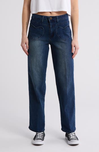 FLYING ANGEL Heart Pocket Wide Leg Jeans | Nordstromrack