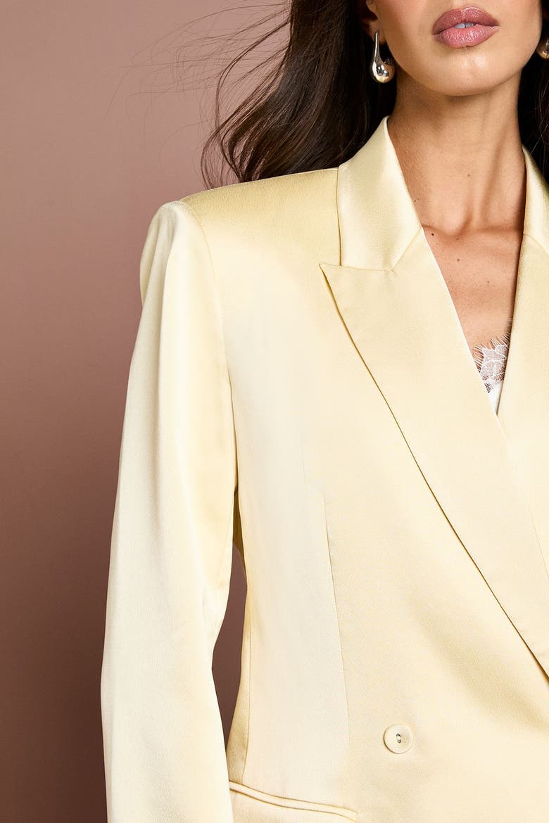 Tailored Double-Breasted Satin Blazer, Alternate, color, Lemon