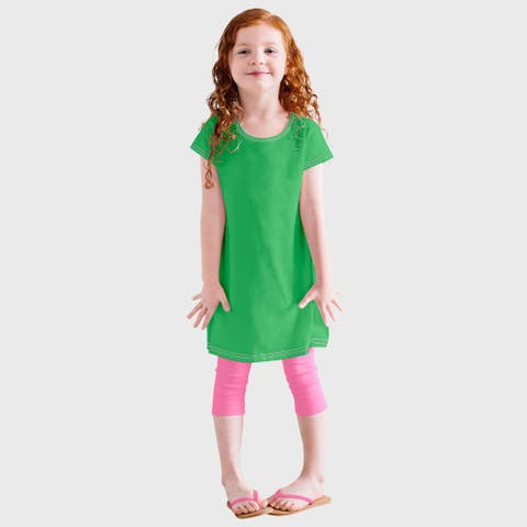 Girls 100% Cotton Soft Knit Jersey Cap Sleeve Dress