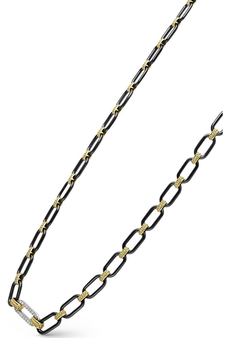 Signature Caviar Black Ceramic Link & Diamond Necklace, Alternate, color, BLACK