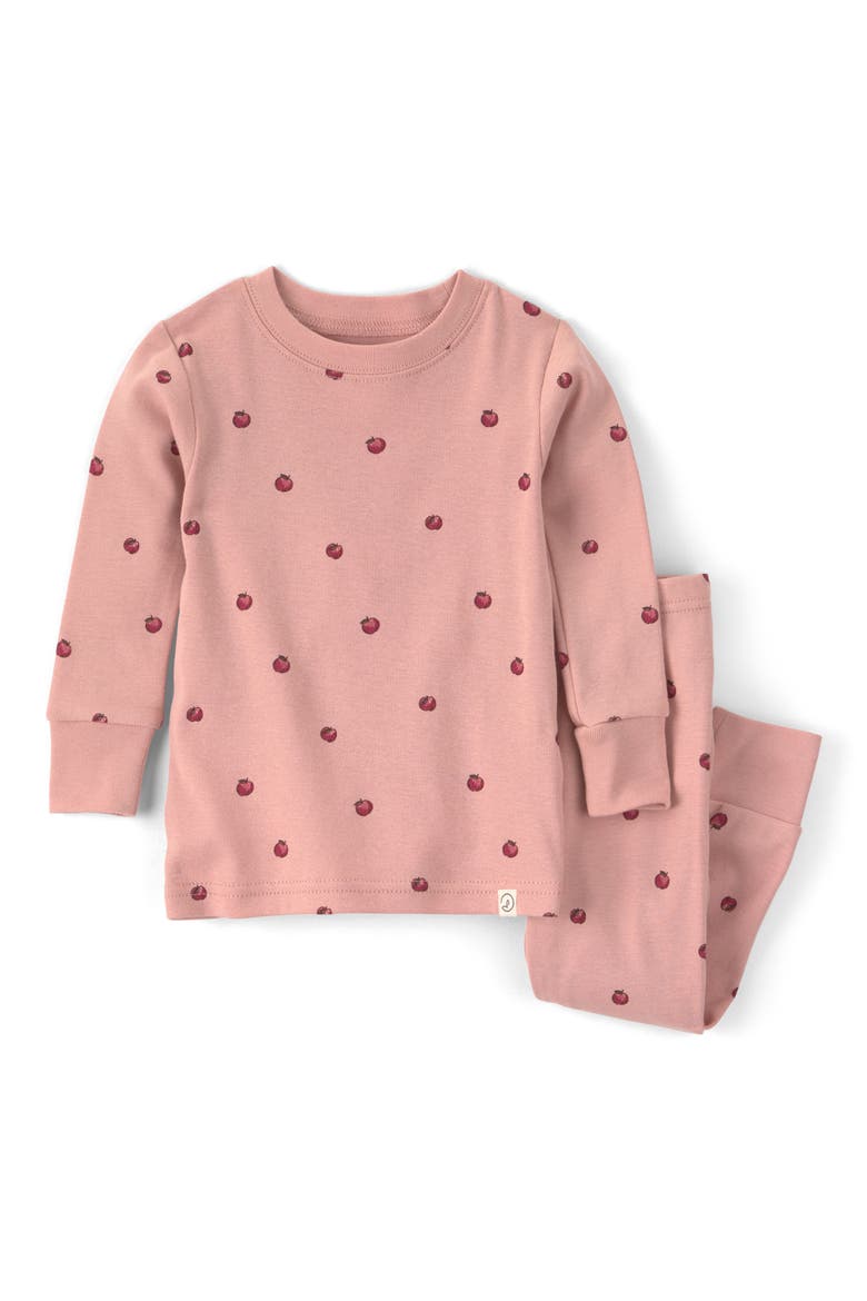 Print Fitted Organic Cotton Two-Piece Pajamas, Main, color, PINK APPLES