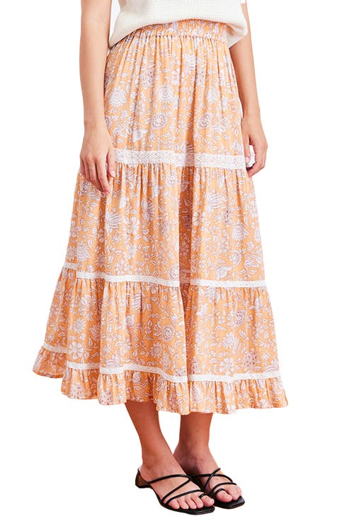 Colette Lace Inset Tiered Midi Skirt