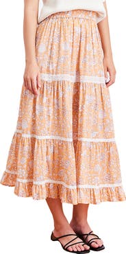 Paneros Clothing Colette Lace Inset Tiered Midi Skirt