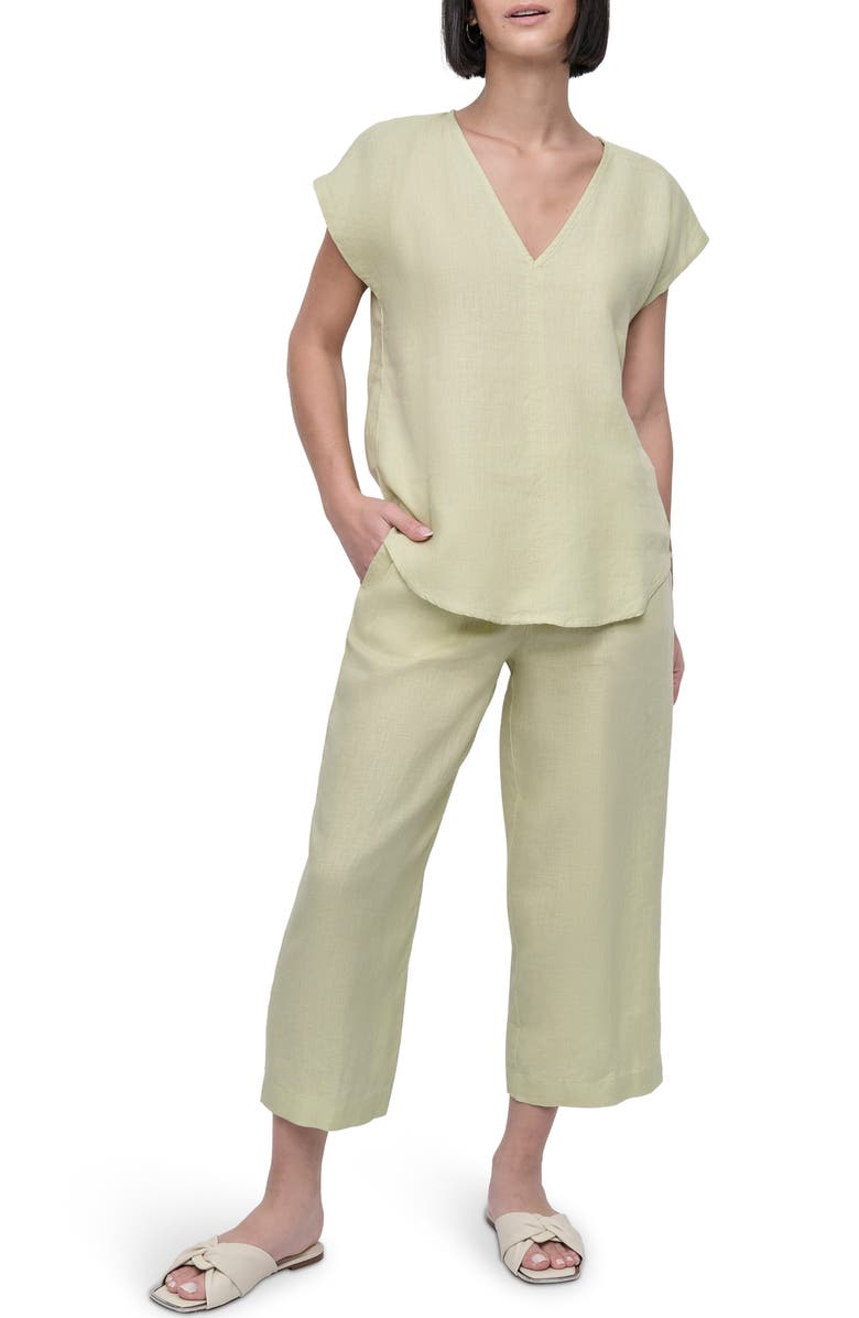 DKNY V-Neck Linen Top, Alternate, color, Tea Green