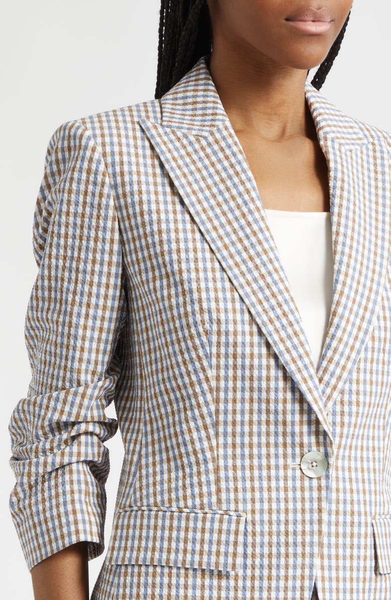 Veronica Beard Clayton Check Stretch Cotton Dickey Jacket, Alternate, color, Acorn Multi