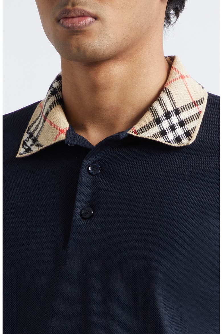 Evan Check Collar Cotton Piqué Polo, Alternate, color, SMOKED NAVY
