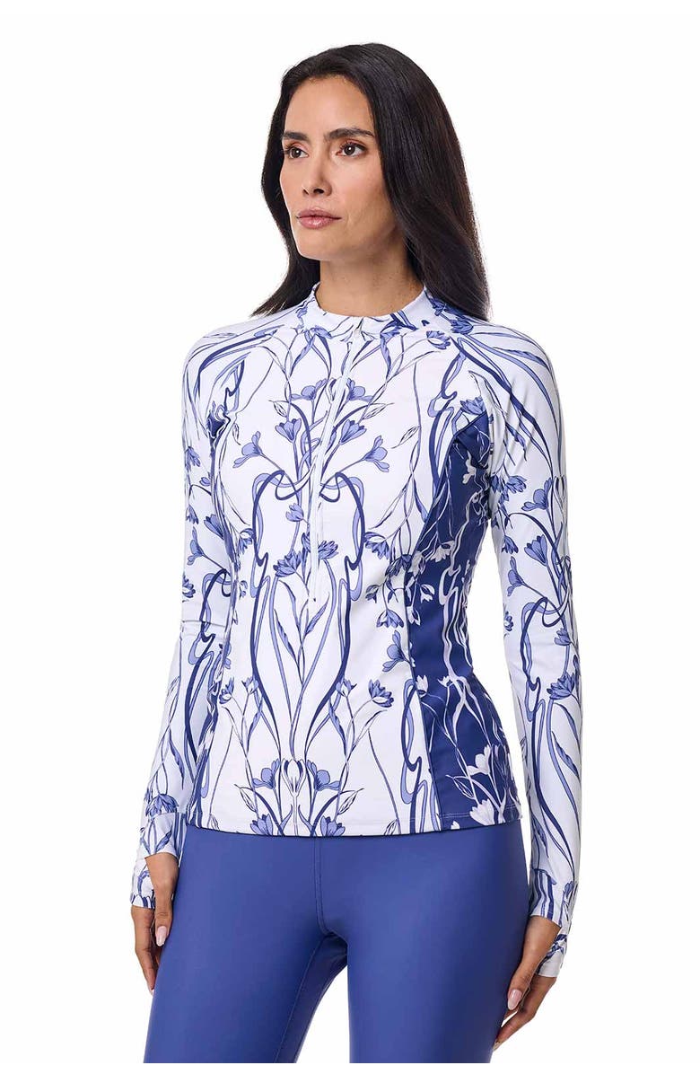 Coolibar Women's Zip Rash Guard - UPF 50+ Sun Protection - Escalante, Alternate, color, Future Dusk Colorblock