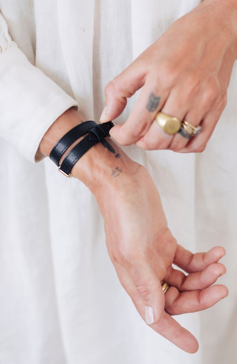 March Hare Watches The Kimsey "Double Wrap" Calfskin Leather Watch Strap, Alternate, color, Black Strap - Silver Buckle