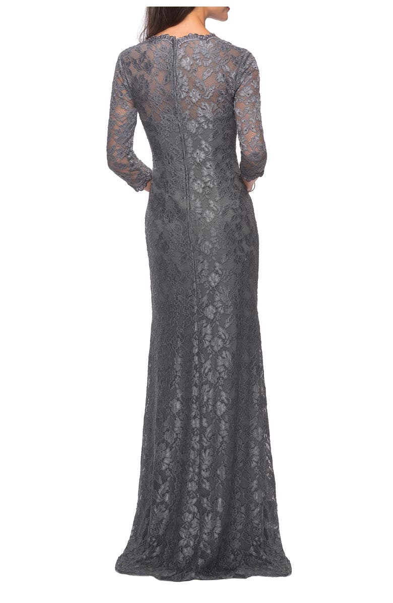 La Femme Long Lace Gown with Sweetheart Neckline, Alternate, color, Platinum