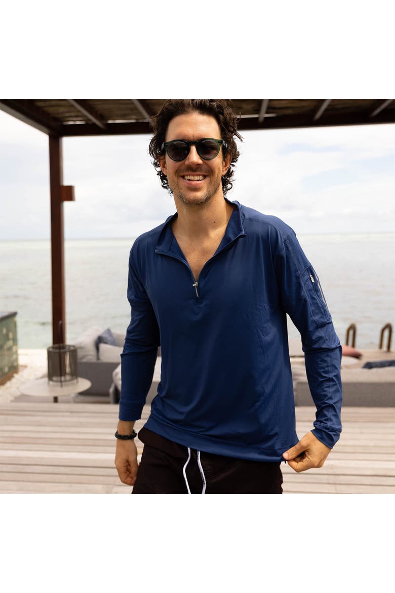 Men's Long Sleeve Mock Zip Top with Sun and UV Protection, Alternate, color, Navy