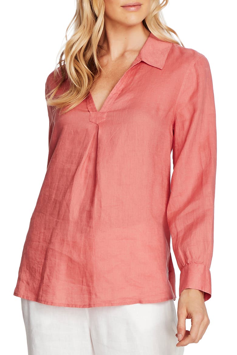 Split Neck Linen Blouse, Alternate, color, TUBEROSE