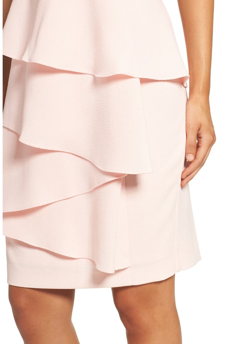 Ella Ruffle Cascade Crepe Sheath Dress, Alternate, color, BLUSH