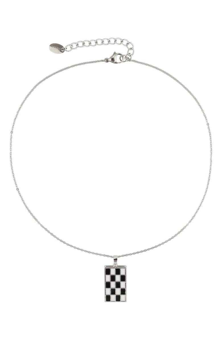 REBL Black & White Enamel Checker Necklace, Main, color, Black And White