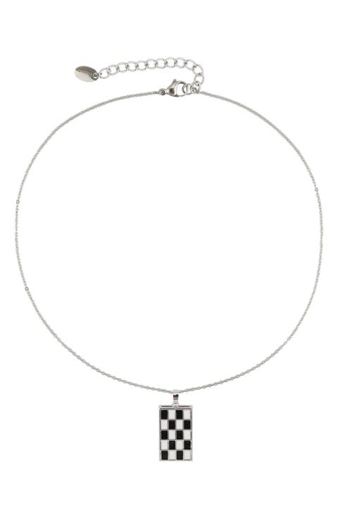 Black & White Enamel Checker Necklace