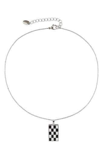 REBL Black & White Enamel Checker Necklace