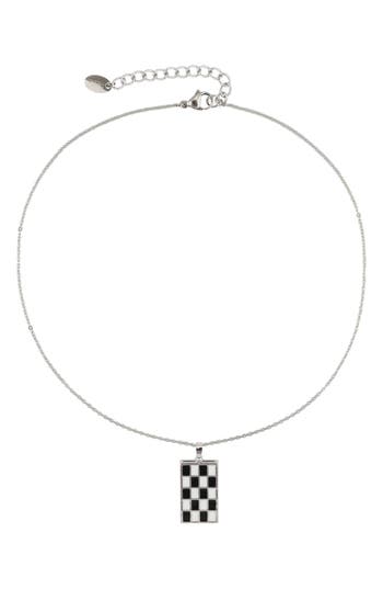 Rebl Gender Inclusive Checkered Pendant Necklace In Black And White