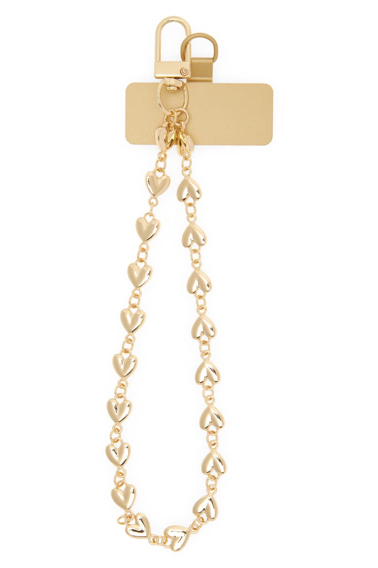 Metal Heart Beaded Phone Strap, Main, color, GOLD