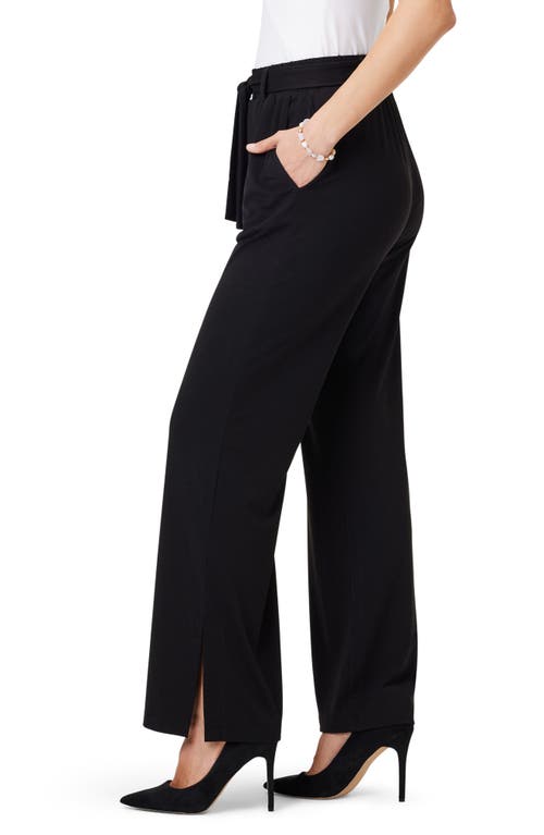 Nic + Zoe Polished Belted Jersey Wide Leg Pants In Black Onyx