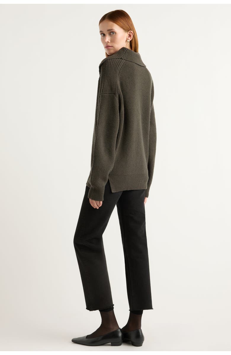 Modern Citizen Ezra Organic Cotton-Wool Foldover-Collar Sweater, Alternate, color, Green Umber