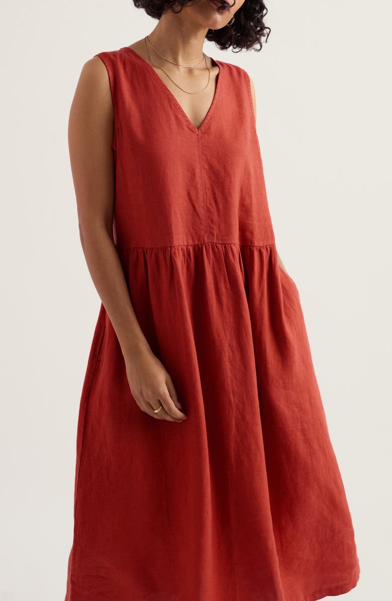 Seasalt Cornwall Lowland Heather Linen Midi Dress, Alternate, color, Carnelian