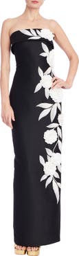 Badgley Mischka Collection Floral Appliqué Strapless Sheath Gown