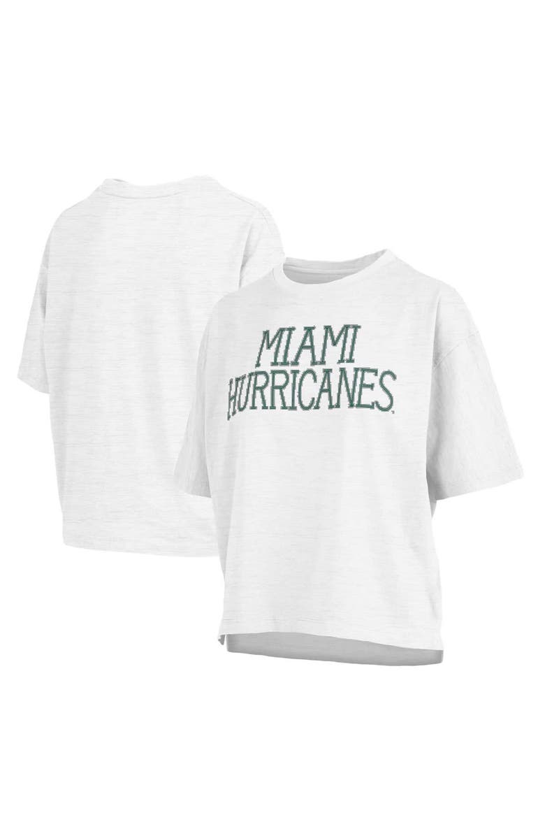 PRESSBOX Women's Pressbox White Miami Hurricanes Motley Crew Chain Stitch Slub Waist Length Boxy T-Shirt, Alternate, color, 