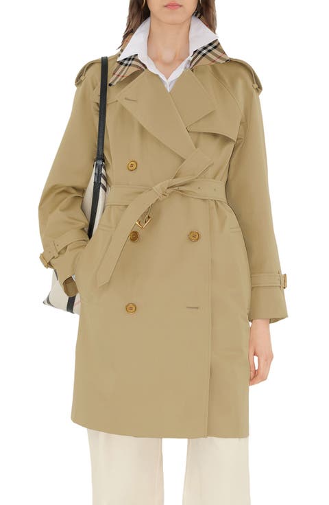 Castleford Check Collar Shower Resistant Cotton Gabardine Short Trench Coat