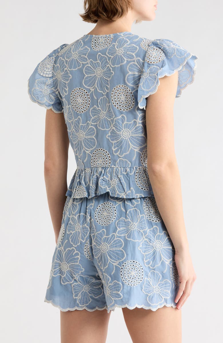 ELIE ELIE TAHARI Embroidered Tie Front Top, Alternate, color, Chambray/ Ivory