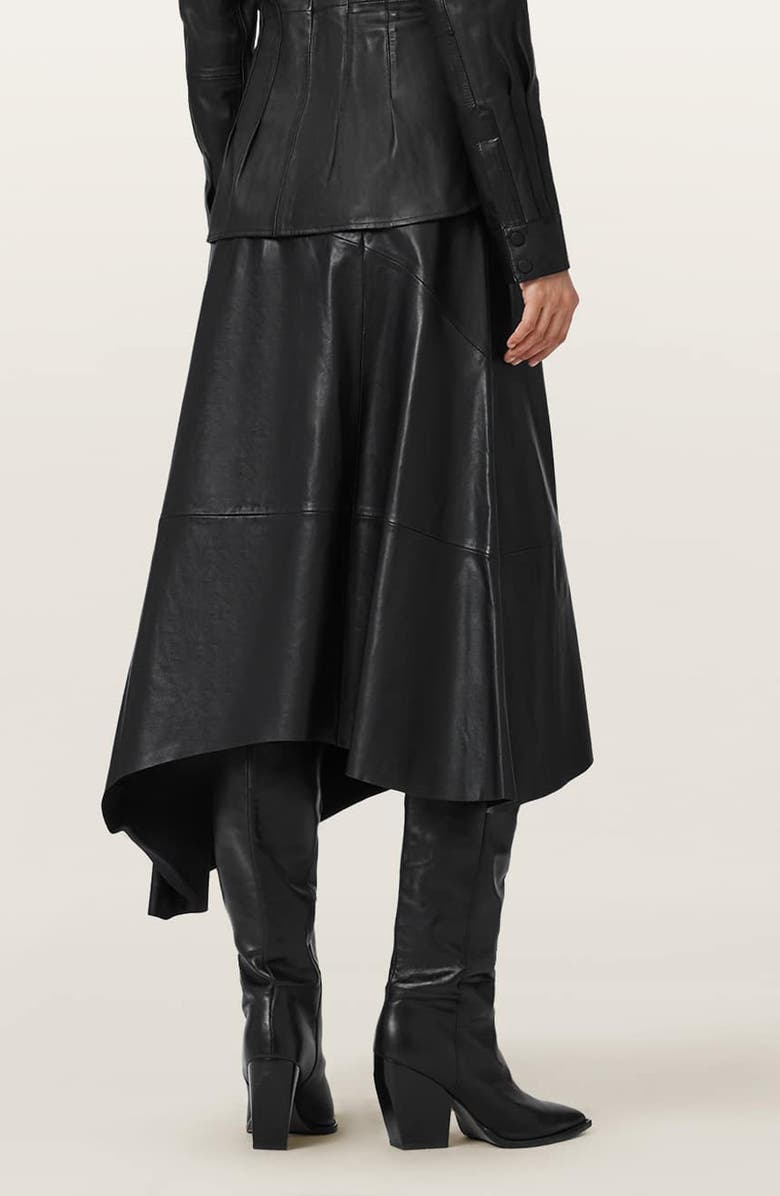 AllSaints Gia Asymmetric Leather Skirt, Alternate, color, Black