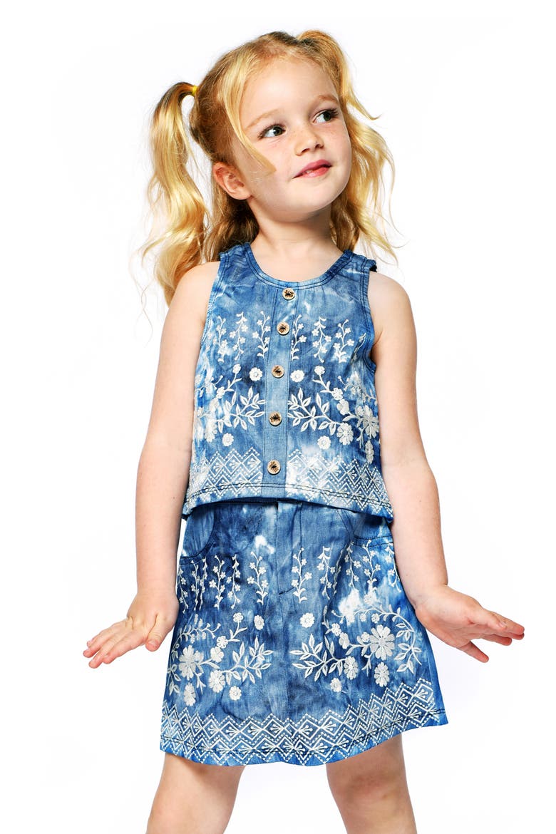 Kids' Embroidered Sleeveless Cotton Top, Alternate, color, BLUE MULTI