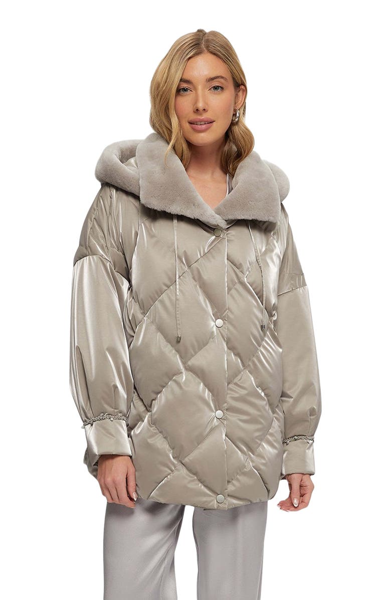 GORSKI Quilted Coat With Shearling Lamb, Alternate, color, Greige