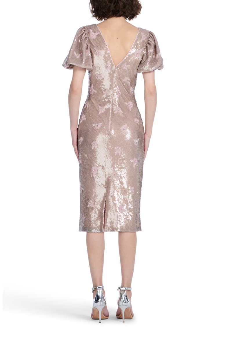 Stretch Sequin Floral Cocktail Midi Dress, Alternate, color, BLUSH
