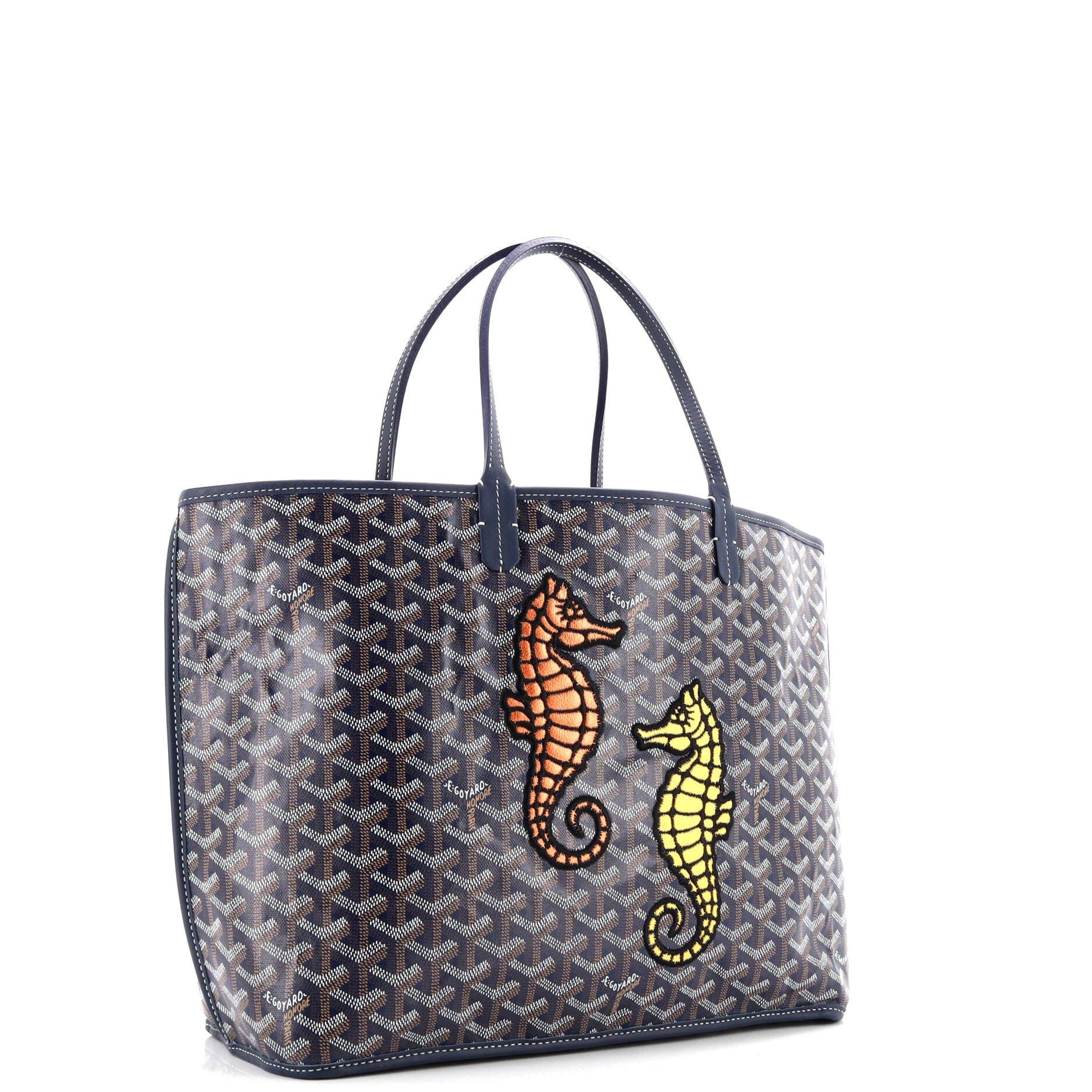 Pre-Owned Goyard Anjou Reversible Tote Embroidered Coated Canvas PM, Alternate, color, Blue