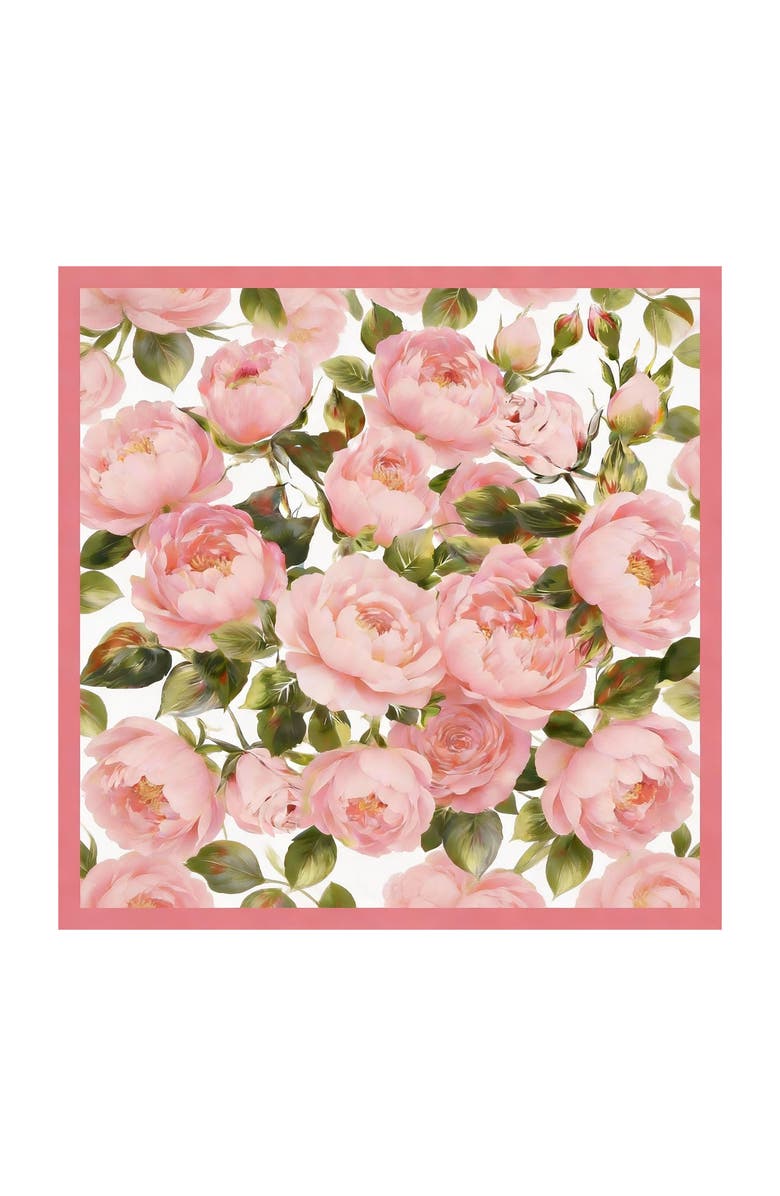 SILKSILKY Pure Silk Pink Floral Print Square Scarf, Main, color, Multi