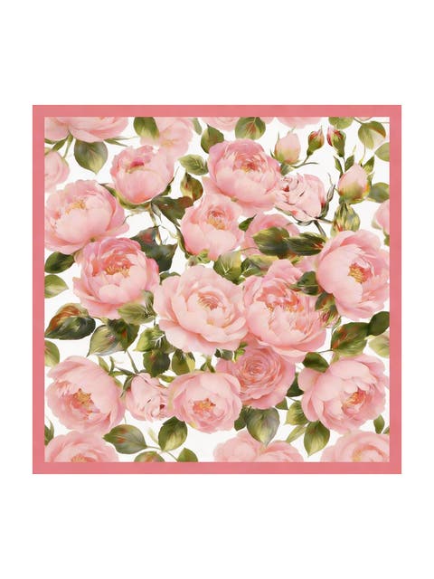 Pure Silk Pink Floral Print Square Scarf