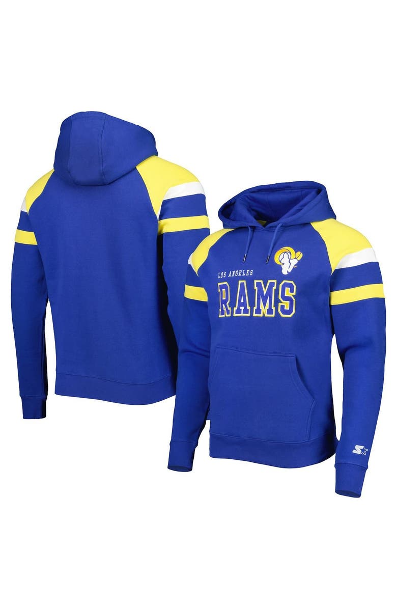 STARTER Men's Starter Royal Los Angeles Rams Draft Fleece Raglan Pullover Hoodie, Alternate, color, 