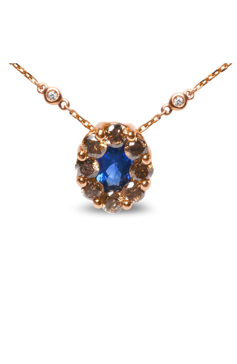 Haus of Brilliance 18K Rose Gold 5/8 Cttw Diamond and 7 x 4mm Oval Blue Sapphire Pendant Necklace, Alternate, color, Pink
