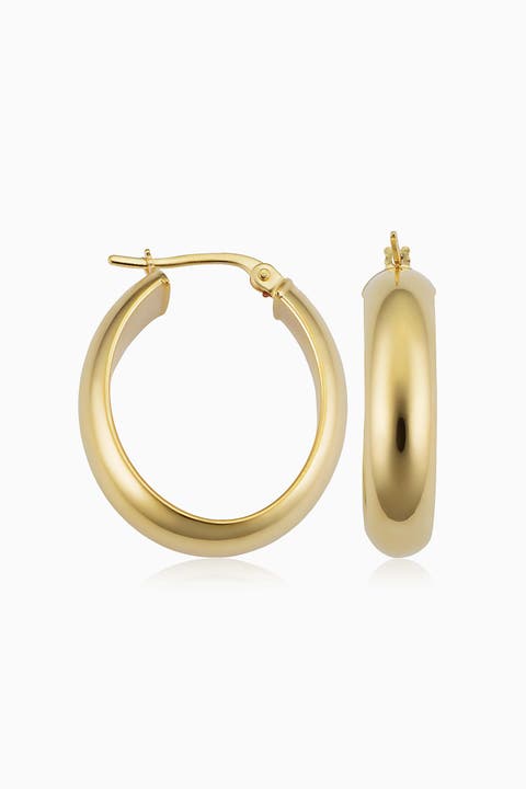 14K Yellow Gold High Society Oval Hoops