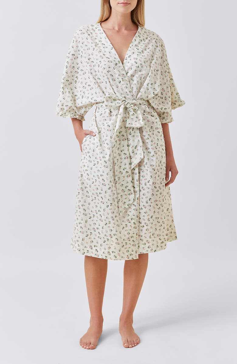 Papinelle Floral Swiss Dot Cotton Robe, Main, color, Rosebud Floral