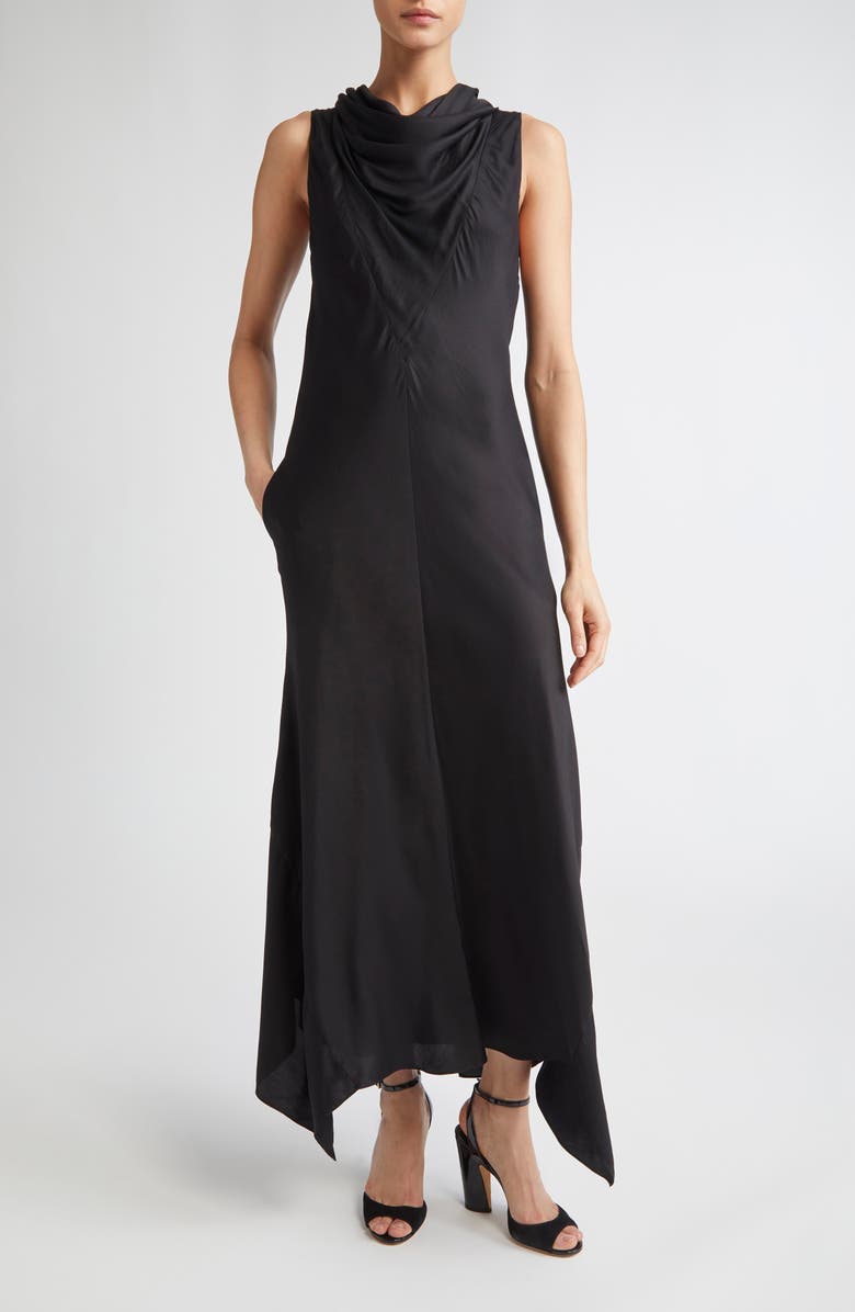 Brandon Maxwell The Fallon Cowl Neck A-Line Dress, Main, color, Black