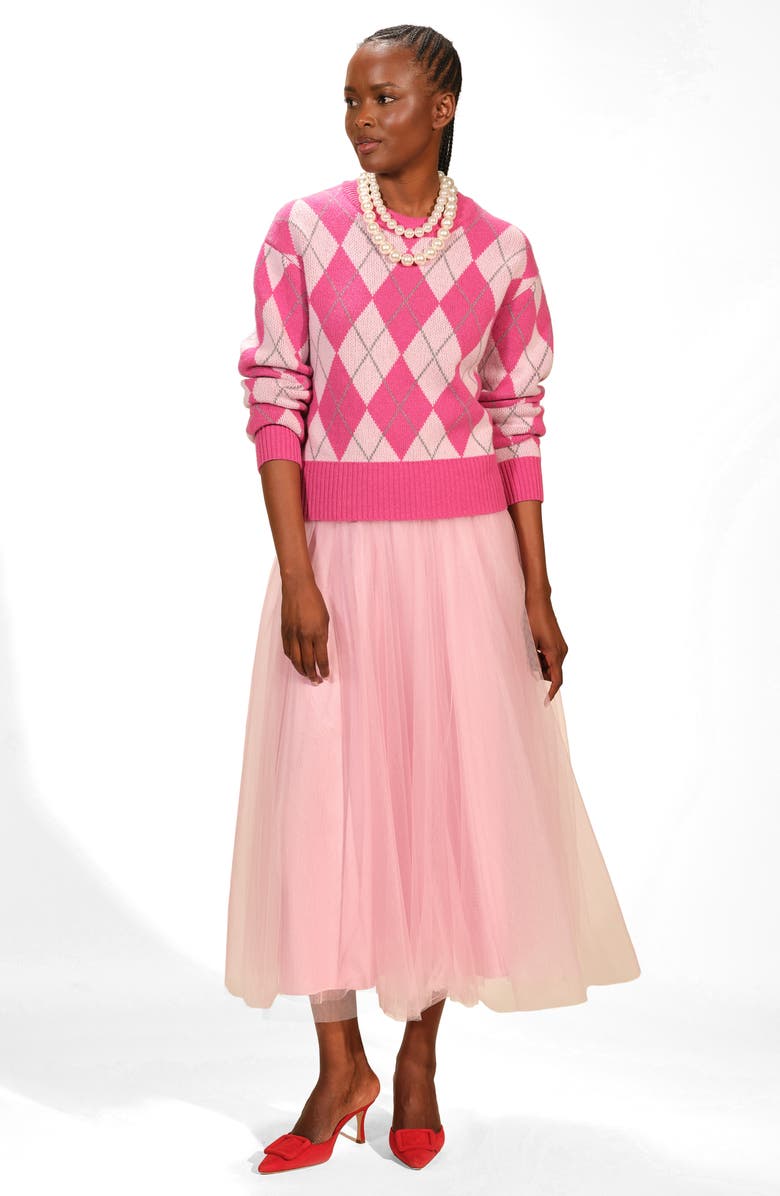 Isaac Mizrahi New York Argyle Crewneck Sweater, Alternate, color, Pink Multi