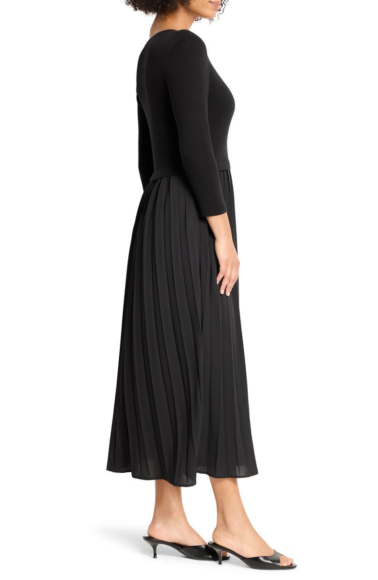 NIC+ZOE Kyrie Long Sleeve Pleated Mixed Media Maxi Dress, Alternate, color, Black Onyx