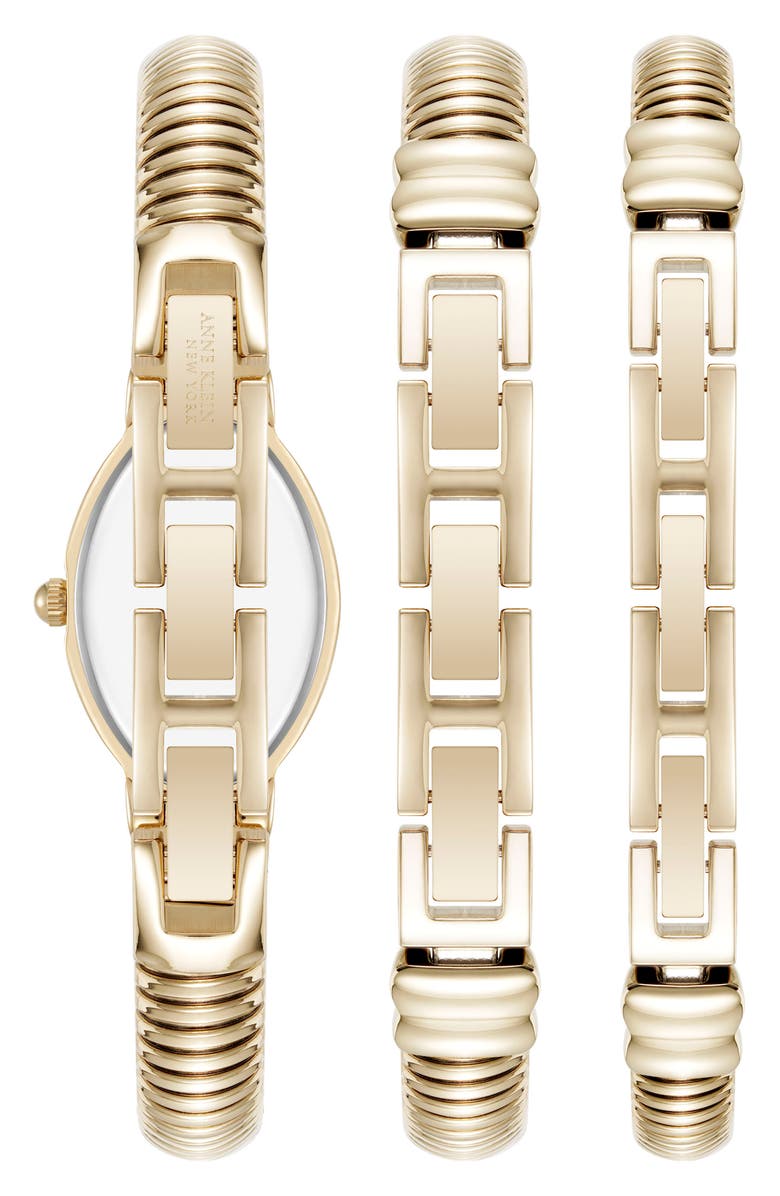 Anne Klein Set of 3 Oval Bracelet Watch & Bracelets, Alternate, color, Goldtone/ Blue