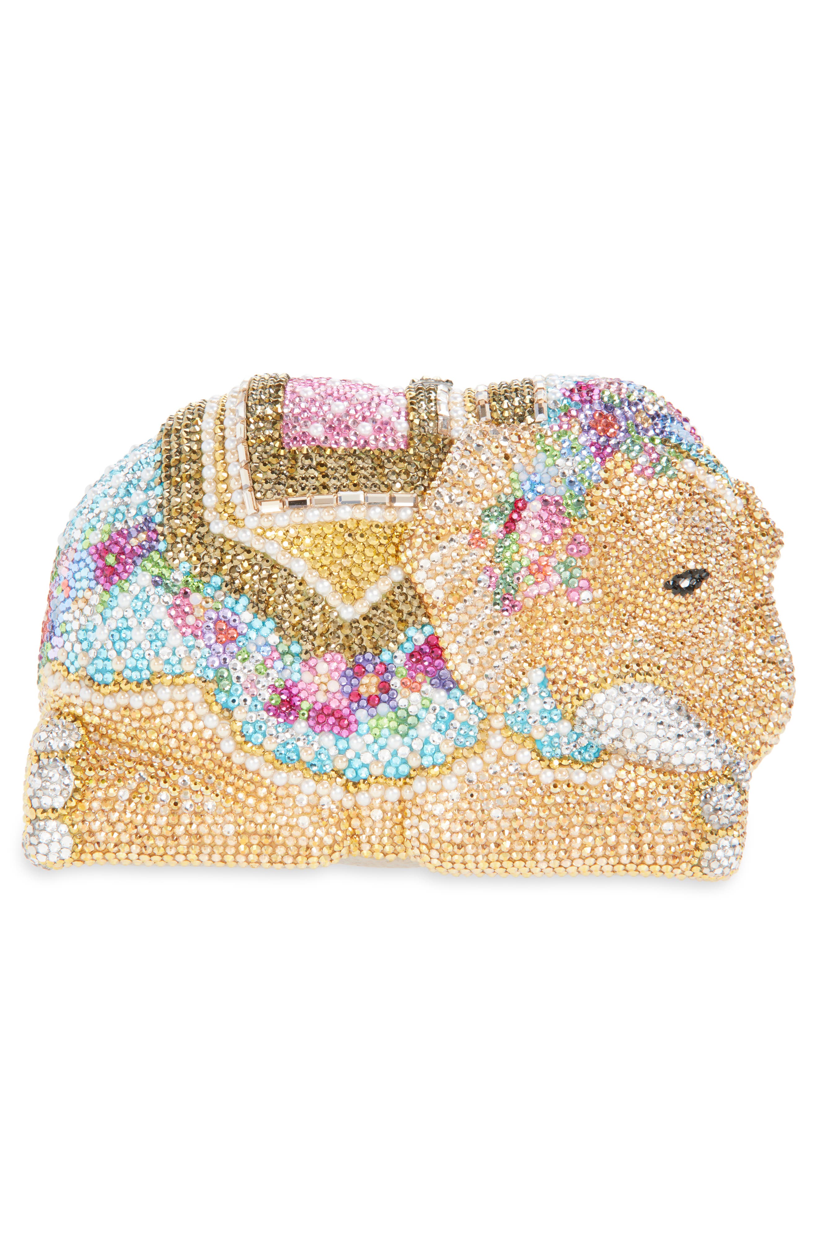 JUDITH LEIBER COUTURE Elephant Crystal Embellished Clutch, Alternate, color, Silver Sunrise Mult