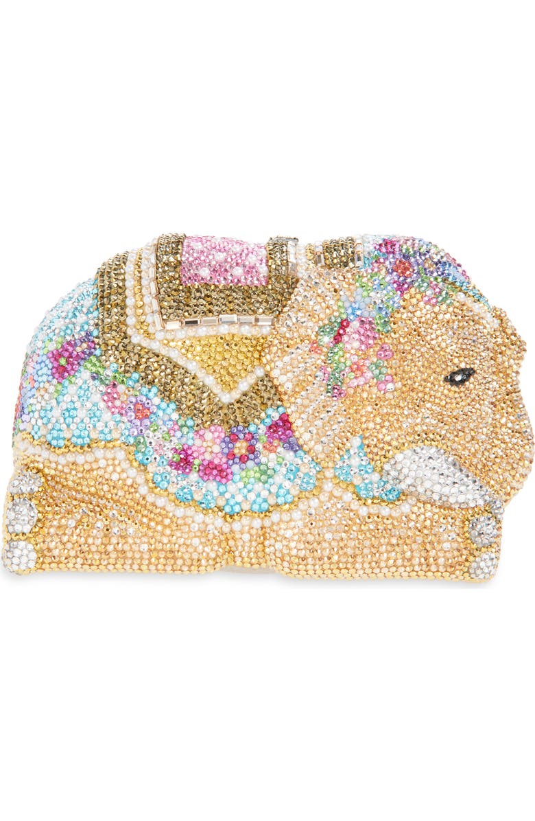 JUDITH LEIBER COUTURE Elephant Crystal Embellished Clutch, Alternate, color, Silver Sunrise Mult