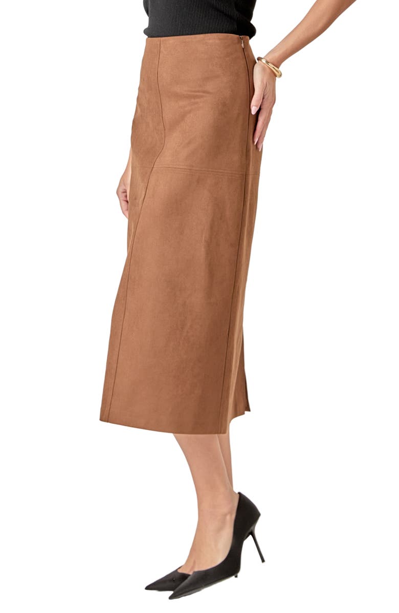 English Factory Faux Suede Midi Skirt, Alternate, color, 