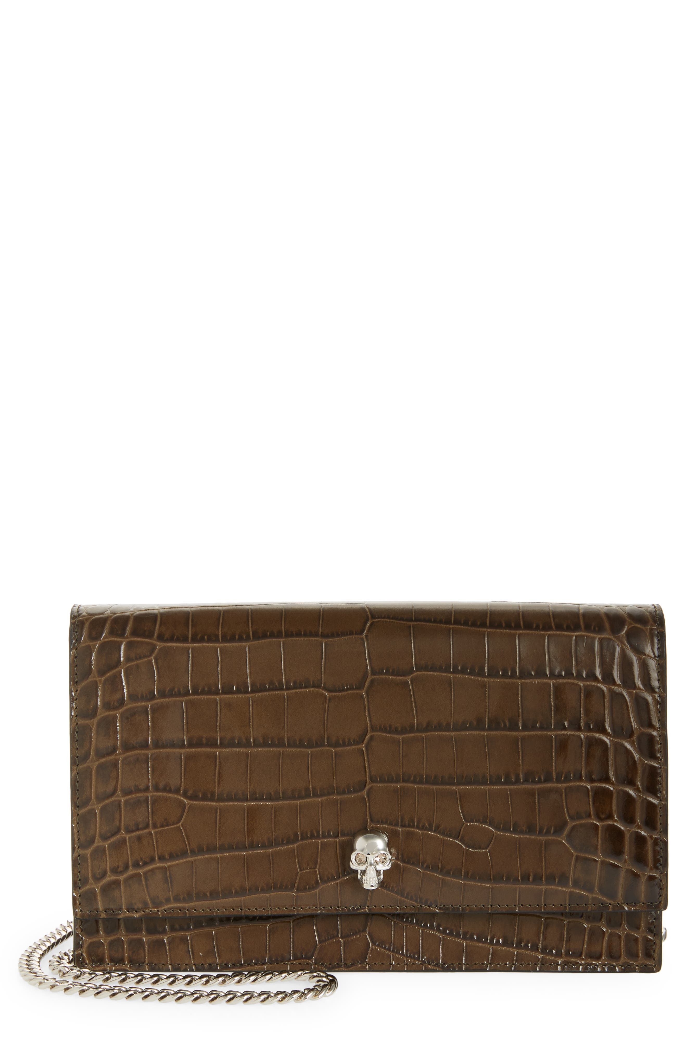 McQueen Alexander McQueen Medium Skull Croc Embossed Leather Crossbody Bag, Main, color, 