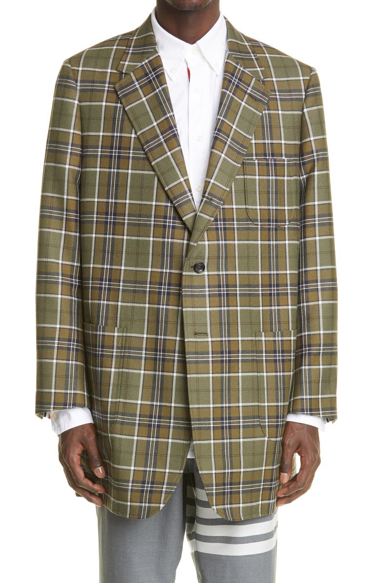 Thom Browne Sack Plaid Oversize Wool Sport Coat, Main, color, 